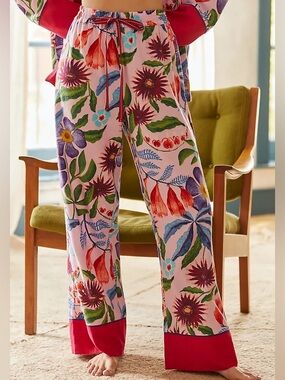 Anthropologie Rosa De Weerd Pink Floral Lounge Pants Flannel Sleep Pants XS
